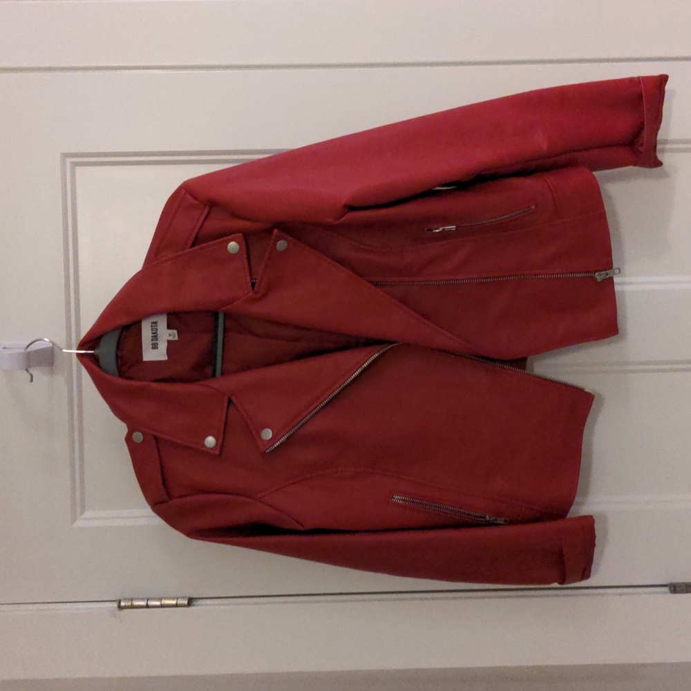 Red faux leather jacket